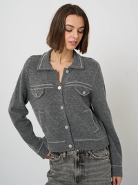 REPEAT WOOL/CASHMERE CARDIGAN WITH LINE DETAIL - THUNDER GREY