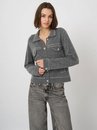 REPEAT WOOL/CASHMERE CARDIGAN WITH LINE DETAIL - THUNDER GREY
