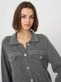REPEAT WOOL/CASHMERE CARDIGAN WITH LINE DETAIL - THUNDER GREY