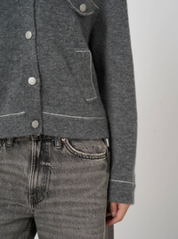 REPEAT WOOL/CASHMERE CARDIGAN WITH LINE DETAIL - THUNDER GREY