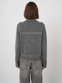 REPEAT WOOL/CASHMERE CARDIGAN WITH LINE DETAIL - THUNDER GREY