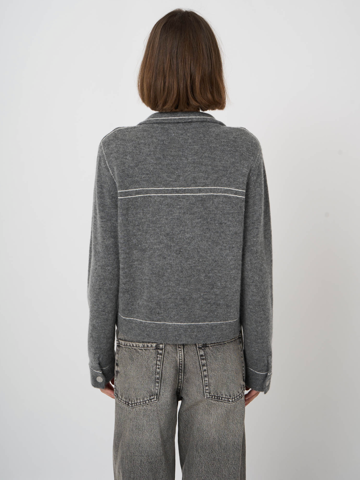 REPEAT WOOL/CASHMERE CARDIGAN WITH LINE DETAIL - THUNDER GREY