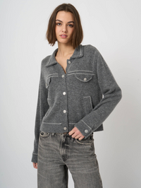 REPEAT WOOL/CASHMERE CARDIGAN WITH LINE DETAIL - THUNDER GREY