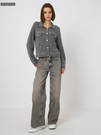 REPEAT WOOL/CASHMERE CARDIGAN WITH LINE DETAIL - THUNDER GREY