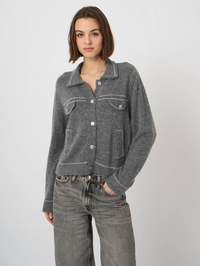 REPEAT WOOL/CASHMERE CARDIGAN WITH LINE DETAIL - THUNDER GREY