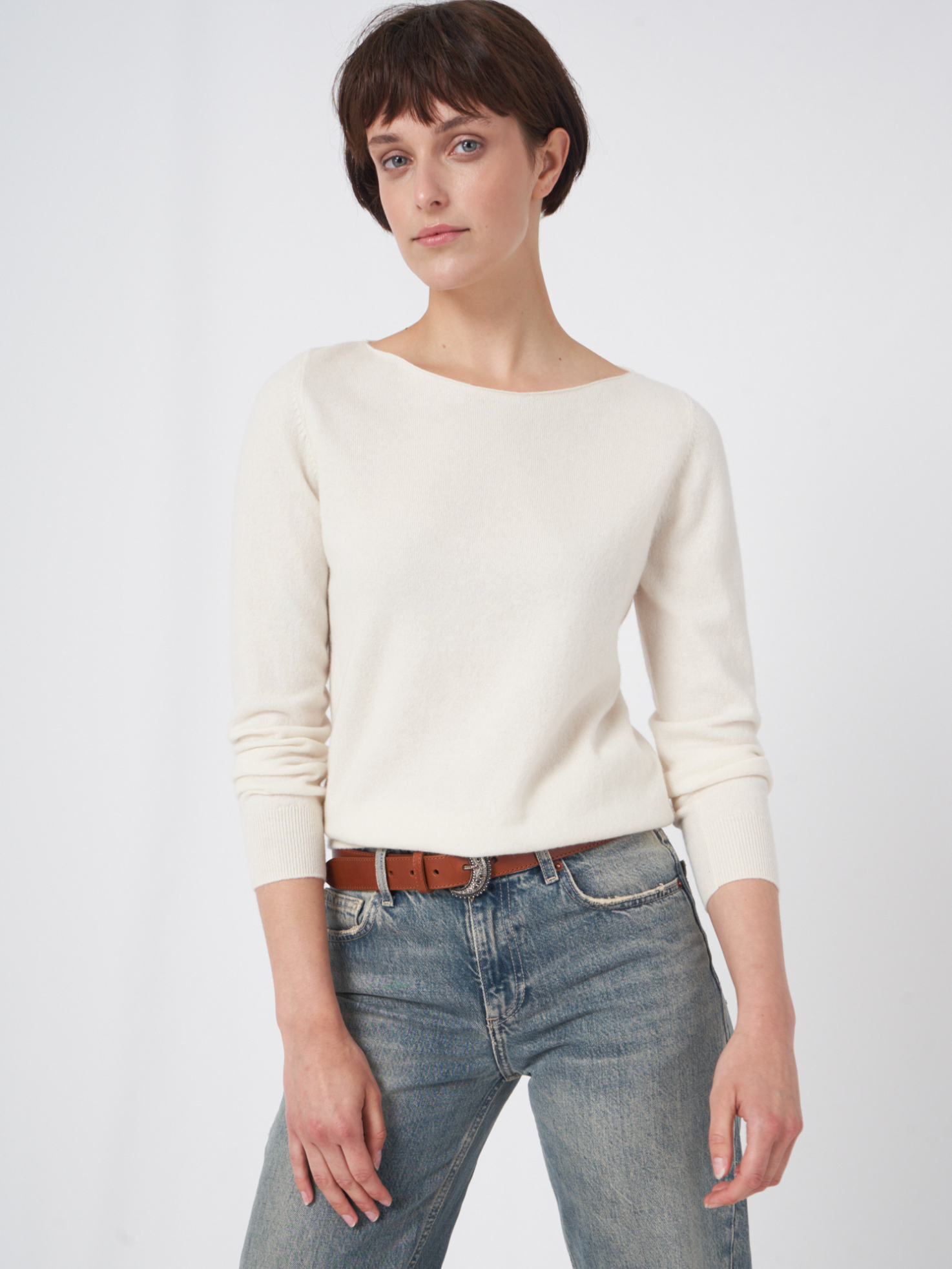 REPEAT CASHMERE PULLOVER - CREAM