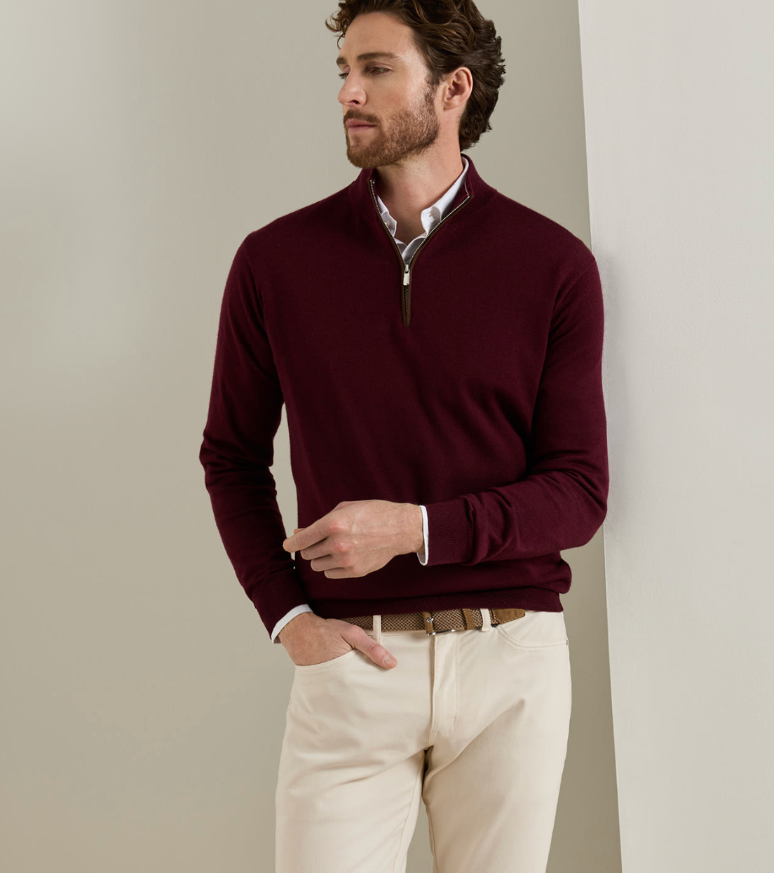 PETER MILLAR AUTUMN CREST QUARTER ZIP SWEATER - BORDEAUX