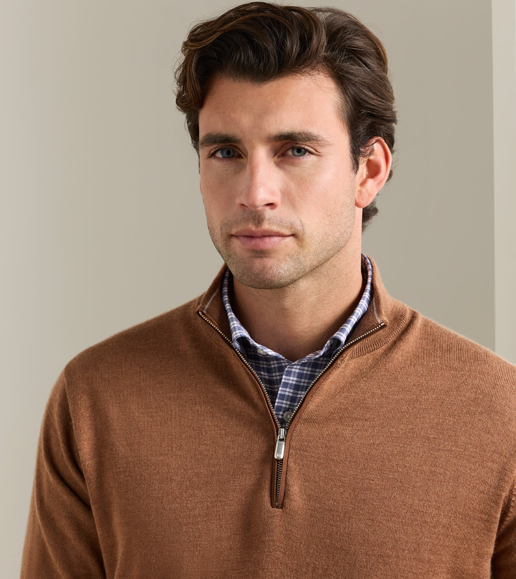 PETER MILLAR AUTUMN CREST QUARTER ZIP SWEATER - DARK AMBER