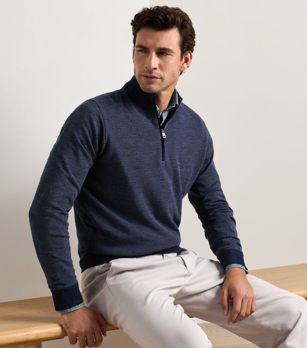PETER MILLAR BLAIR BIRDSEYE QUARTER-ZIP SWEATER - NAVY