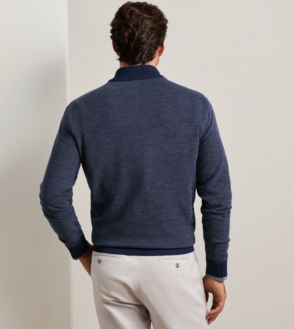 PETER MILLAR BLAIR BIRDSEYE QUARTER-ZIP SWEATER - NAVY