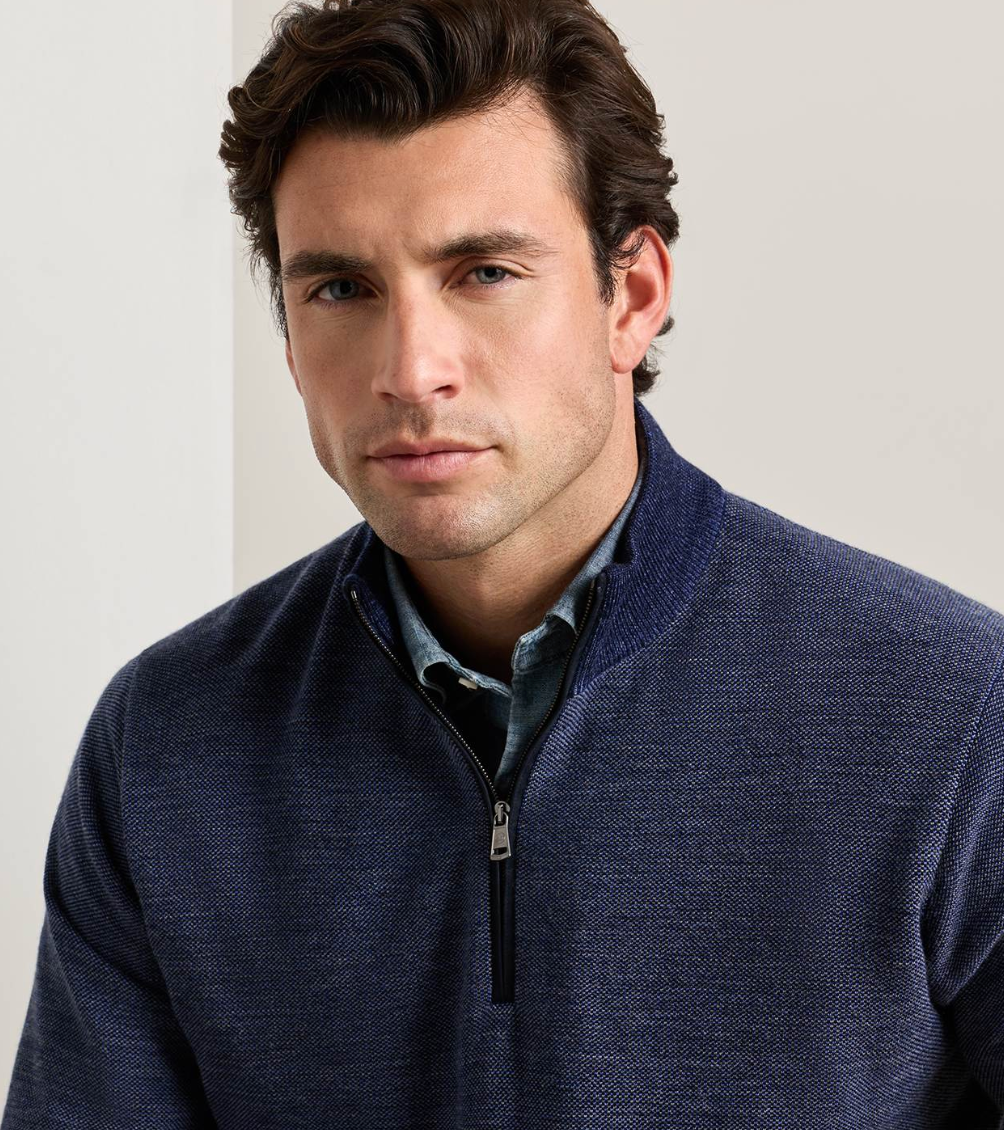 PETER MILLAR BLAIR BIRDSEYE QUARTER-ZIP SWEATER - NAVY