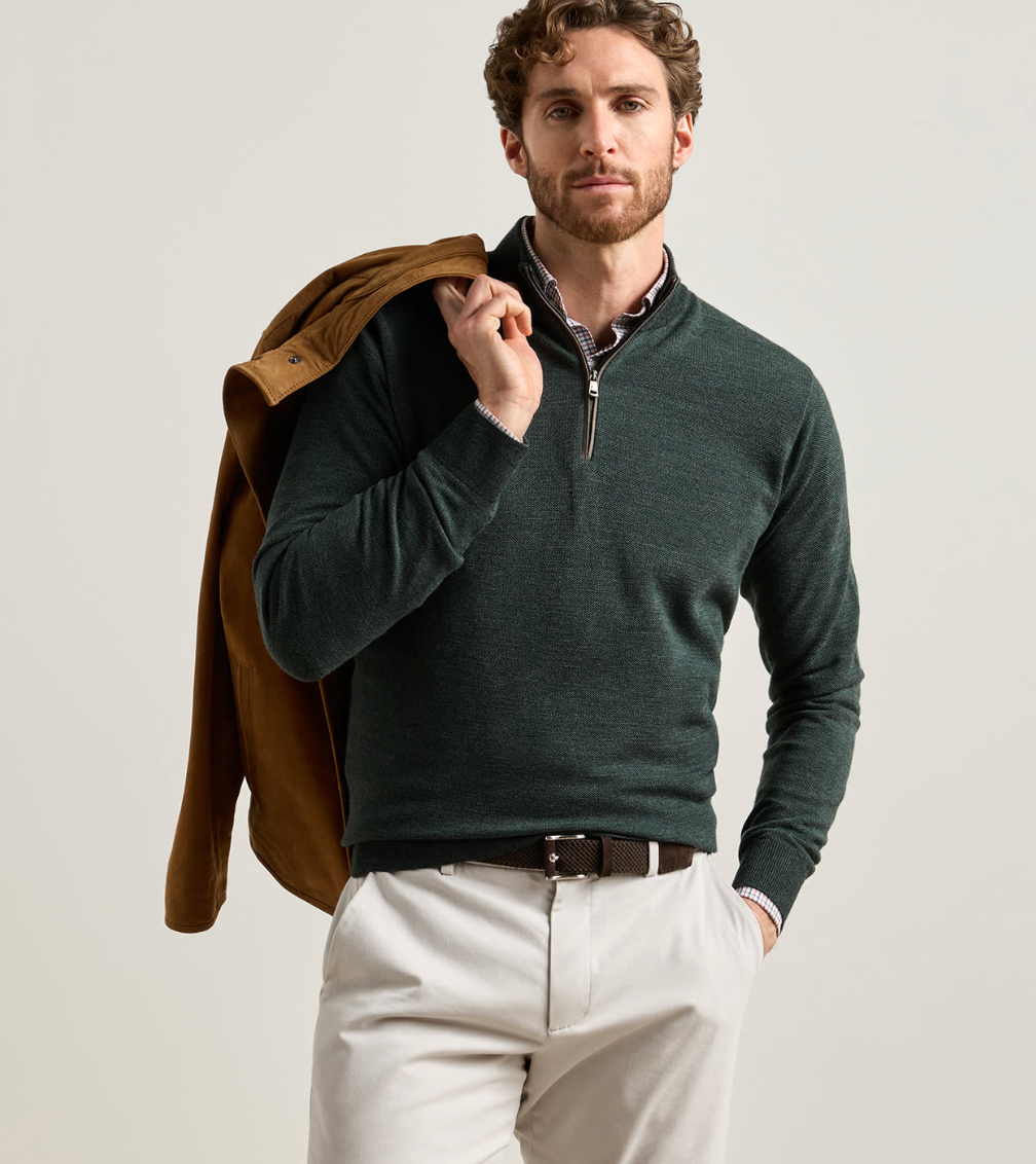 PETER MILLAR BLAIR BIRDSEYE QUARTER-ZIP SWEATER - PINE BROOK