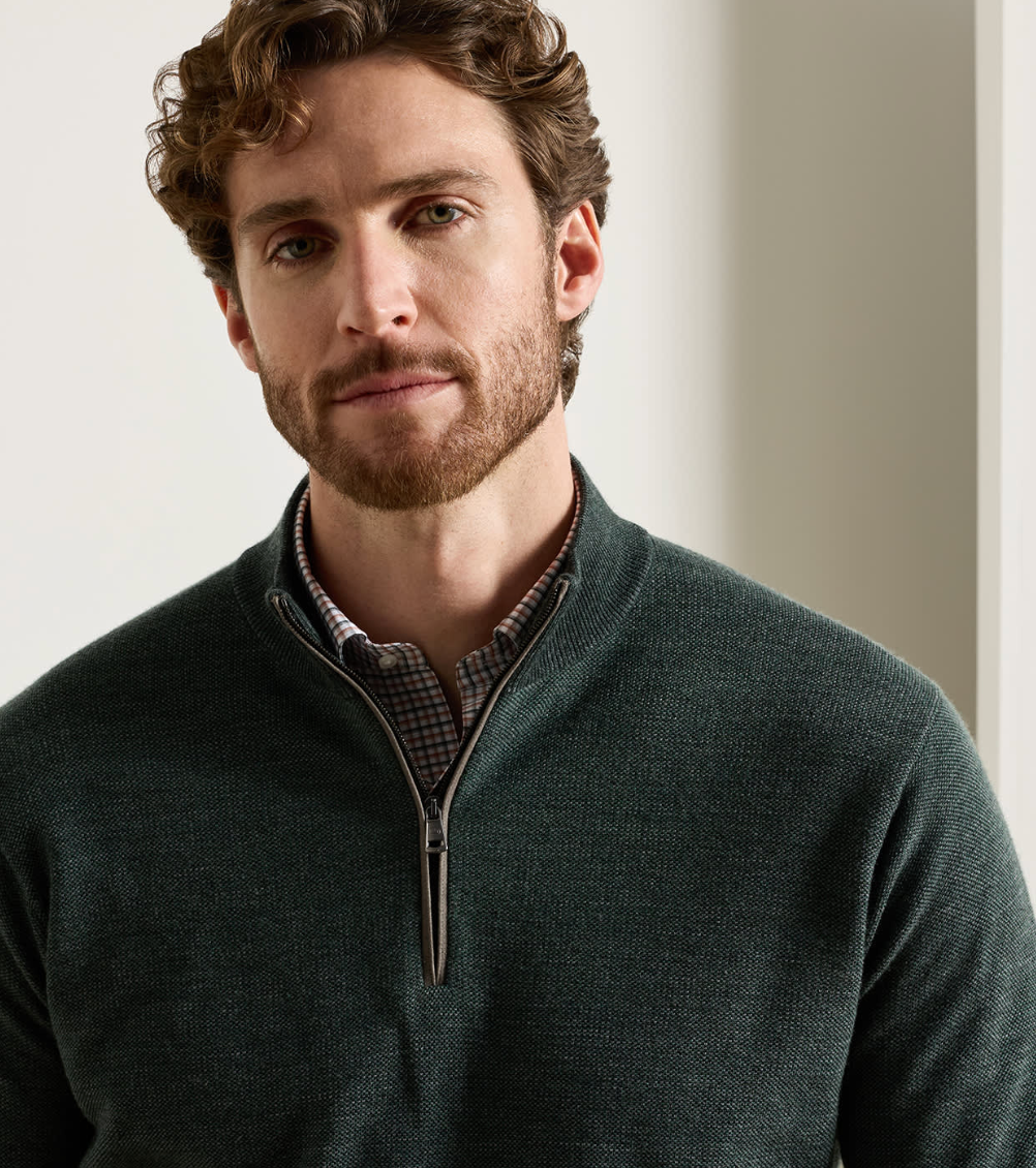PETER MILLAR BLAIR BIRDSEYE QUARTER-ZIP SWEATER - PINE BROOK