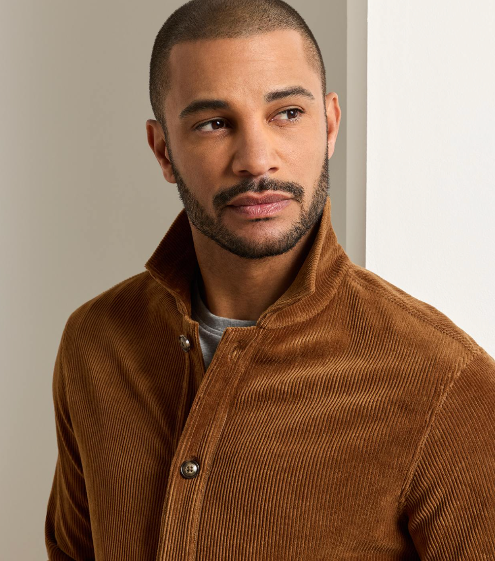 PETER MILLAR CORDUROY KNIT CHORE COAT - DARK AMBER