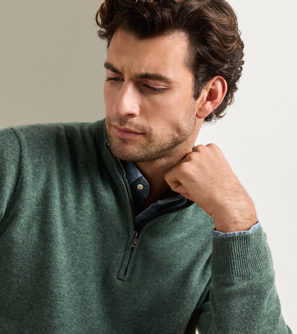 PETER MILLAR CROWN ANNIVERSARY CASHMERE QUARTER ZIP SWEATER - IVY