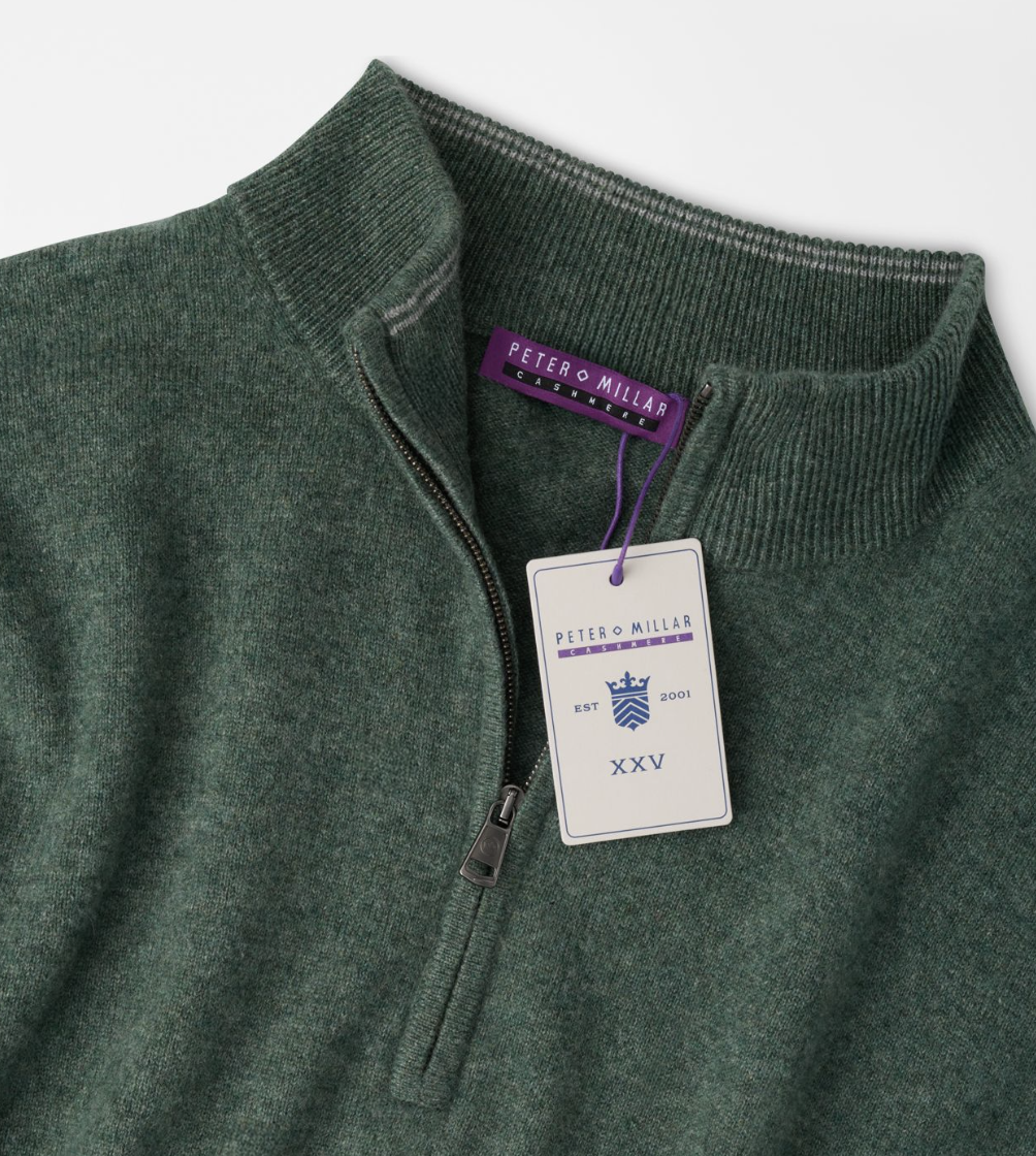 PETER MILLAR CROWN ANNIVERSARY CASHMERE QUARTER ZIP SWEATER - IVY