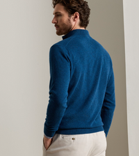 PETER MILLAR CROWN ANNIVERSARY CASHMERE QUARTER ZIP SWEATER - OCEAN BLUE