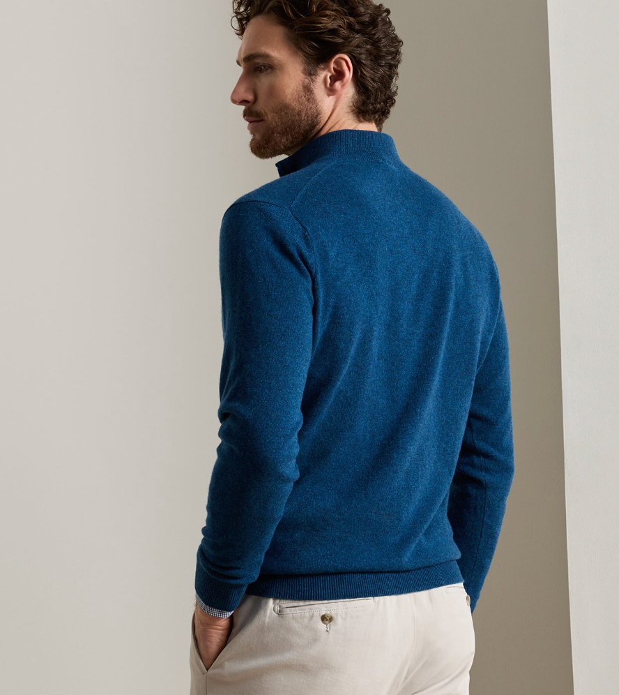 PETER MILLAR CROWN ANNIVERSARY CASHMERE QUARTER ZIP SWEATER - OCEAN BLUE