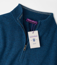 PETER MILLAR CROWN ANNIVERSARY CASHMERE QUARTER ZIP SWEATER - OCEAN BLUE