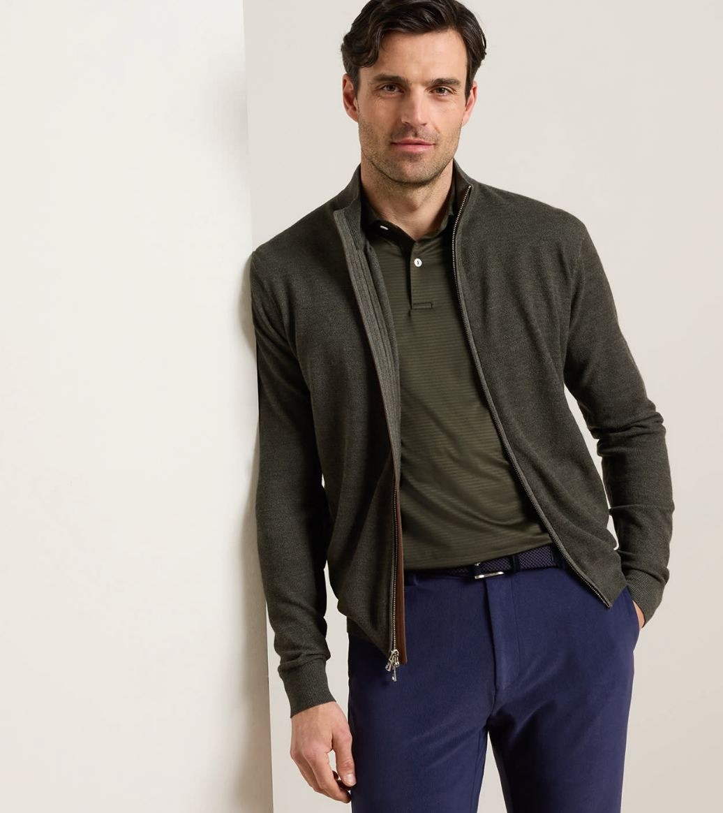 PETER MILLAR EXCURSIONIST FLEX FULL ZIP SWEATER - DARK OLIVE