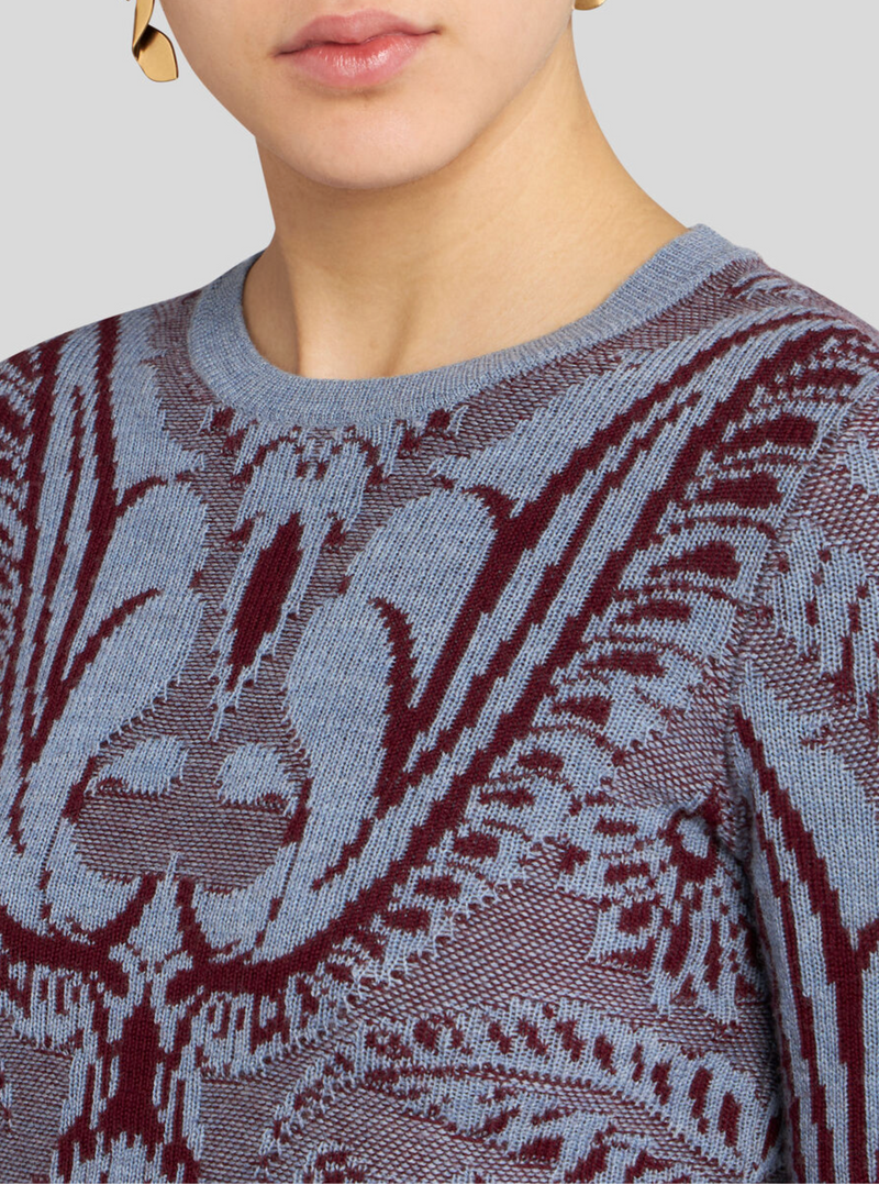 ETRO WOOL KNIT TOP - LIGHT BLUE AND BORDEAUX