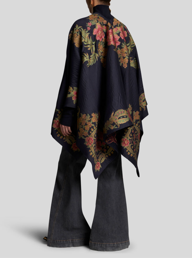 ETRO EMBROIDERED FLORAL CAPE - BLUE