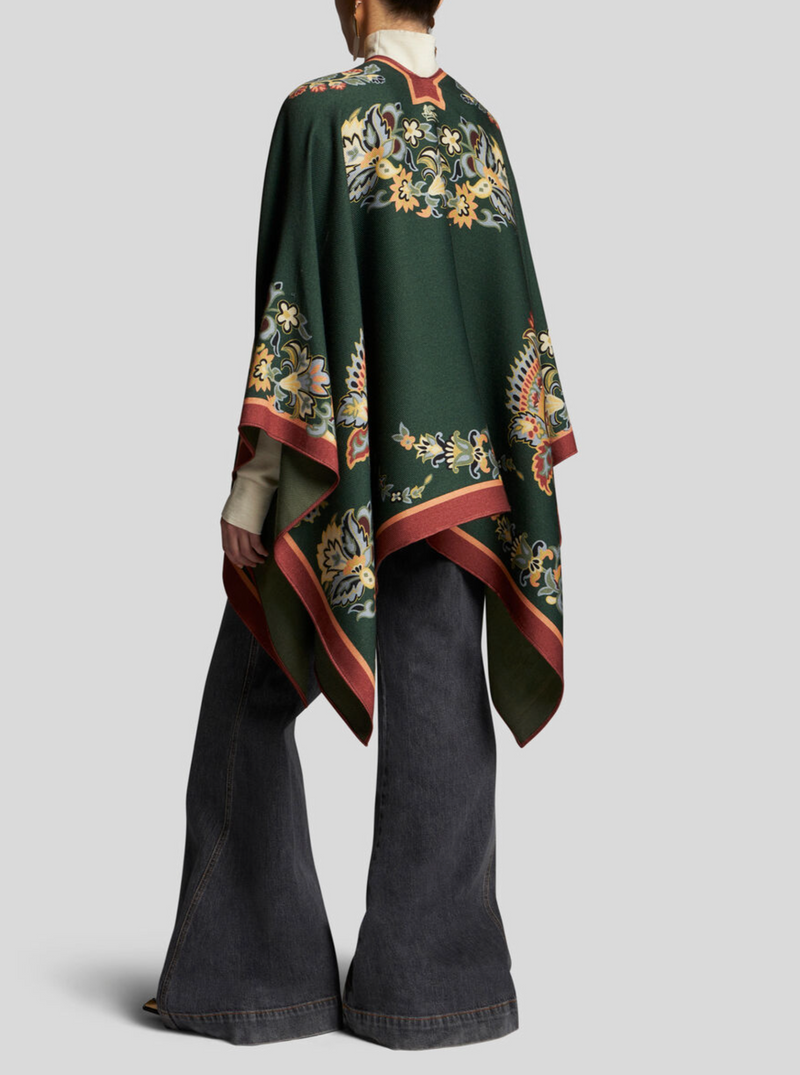 ETRO EMBROIDERED FLORAL CAPE - GREEN