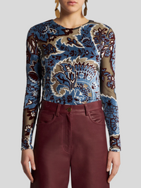 ETRO FLORAL TOP - LIGHT BLUE AND GREY