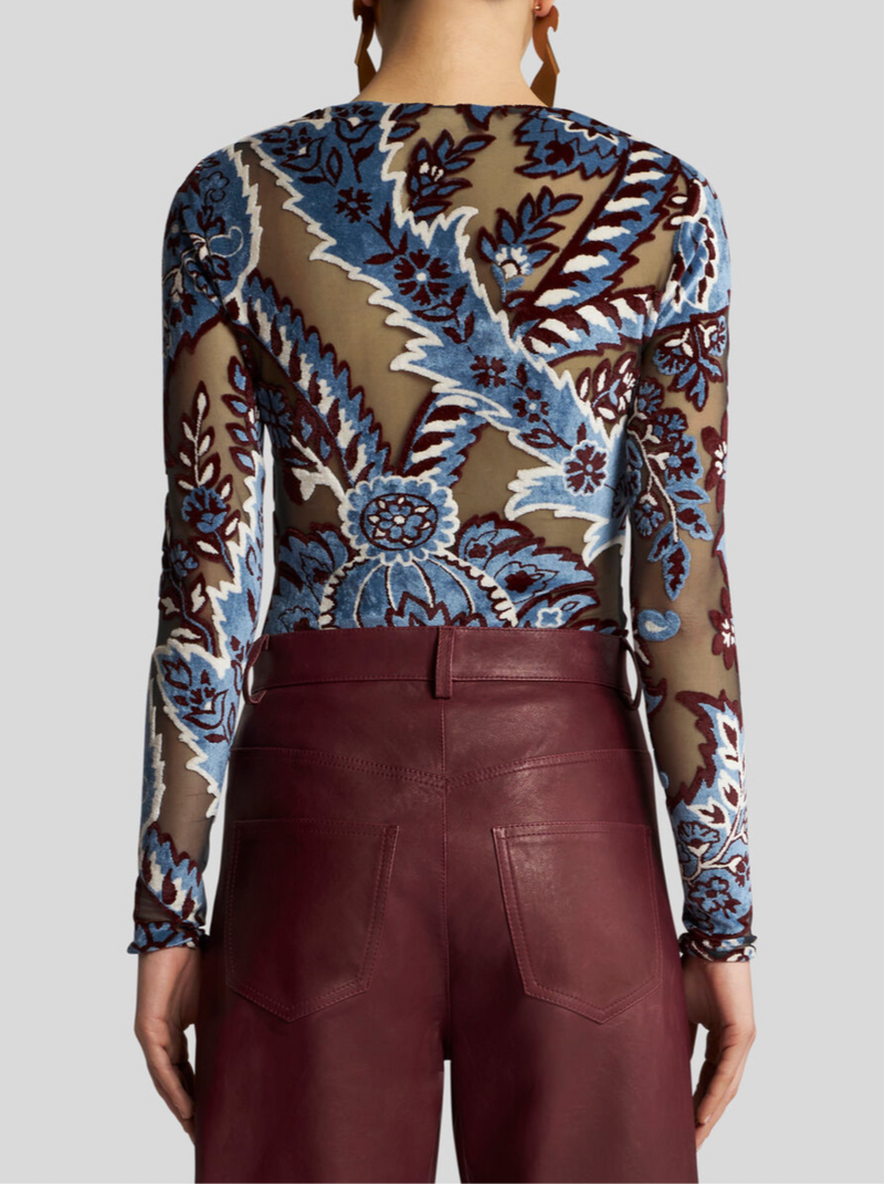 ETRO FLORAL TOP - LIGHT BLUE AND GREY