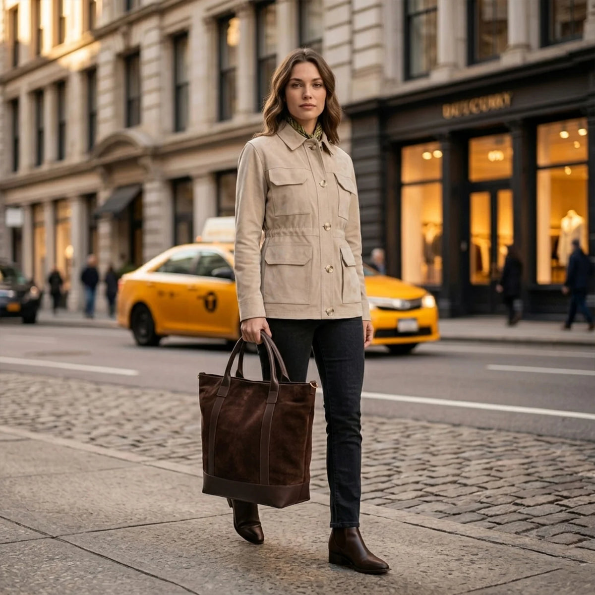 ASTON LEATHER - HAYDEN TOTE BAG - BROWN SUEDE