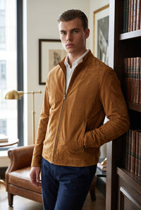 MANTO DRIVER PERFORATED SUEDE JACKET - TOBACCO