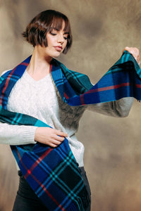 JOSHUA ELLIS CASHMERE SCARF - BLUE/AQUA/RED PLAID
