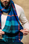 JOSHUA ELLIS CASHMERE SCARF - BLUE/AQUA/RED PLAID