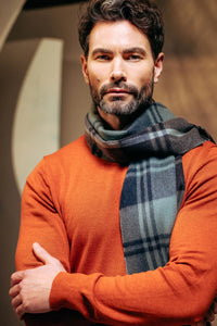 JOSHUA ELLIS CASHMERE SCARF - GREEN/NAVY/RUST PLAID