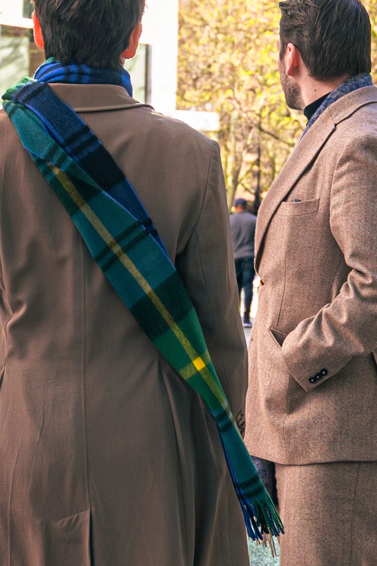 JOSHUA ELLIS CASHMERE SCARF - NAVY/GREEN/YELLOW PLAID