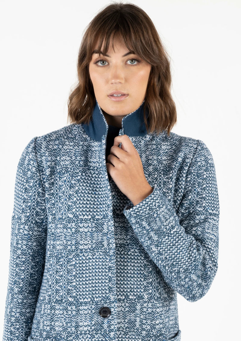 AMINA RUBINACCI MACRO TWEED COAT - OCEAN