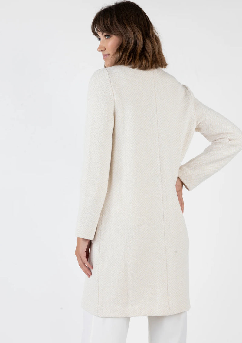 AMINA RUBINACCI TWEED HERRINGBONE LONG COAT - WINTER WHITE