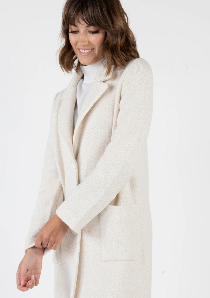 AMINA RUBINACCI TWEED HERRINGBONE LONG COAT - WINTER WHITE