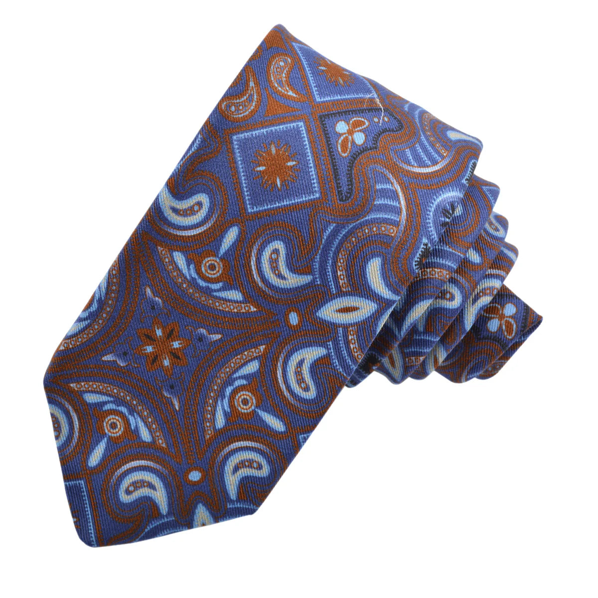 DION SILK TIE - BLUE/BROWN EXPLODED MEDALLION