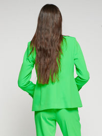 Button Down SF bright green neon polyester-elastane jacket with lapel, button closure, and two patch pockets.