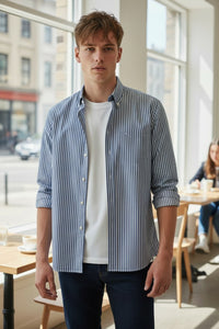 GIANGI NAPOLI MEN'S SHIRT - CHAMBRAY PANAMA STRIPE