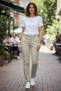 VIA MASINI 80 WOMEN'S FRINGE BOTTOM TROUSER - PISTACCHIO