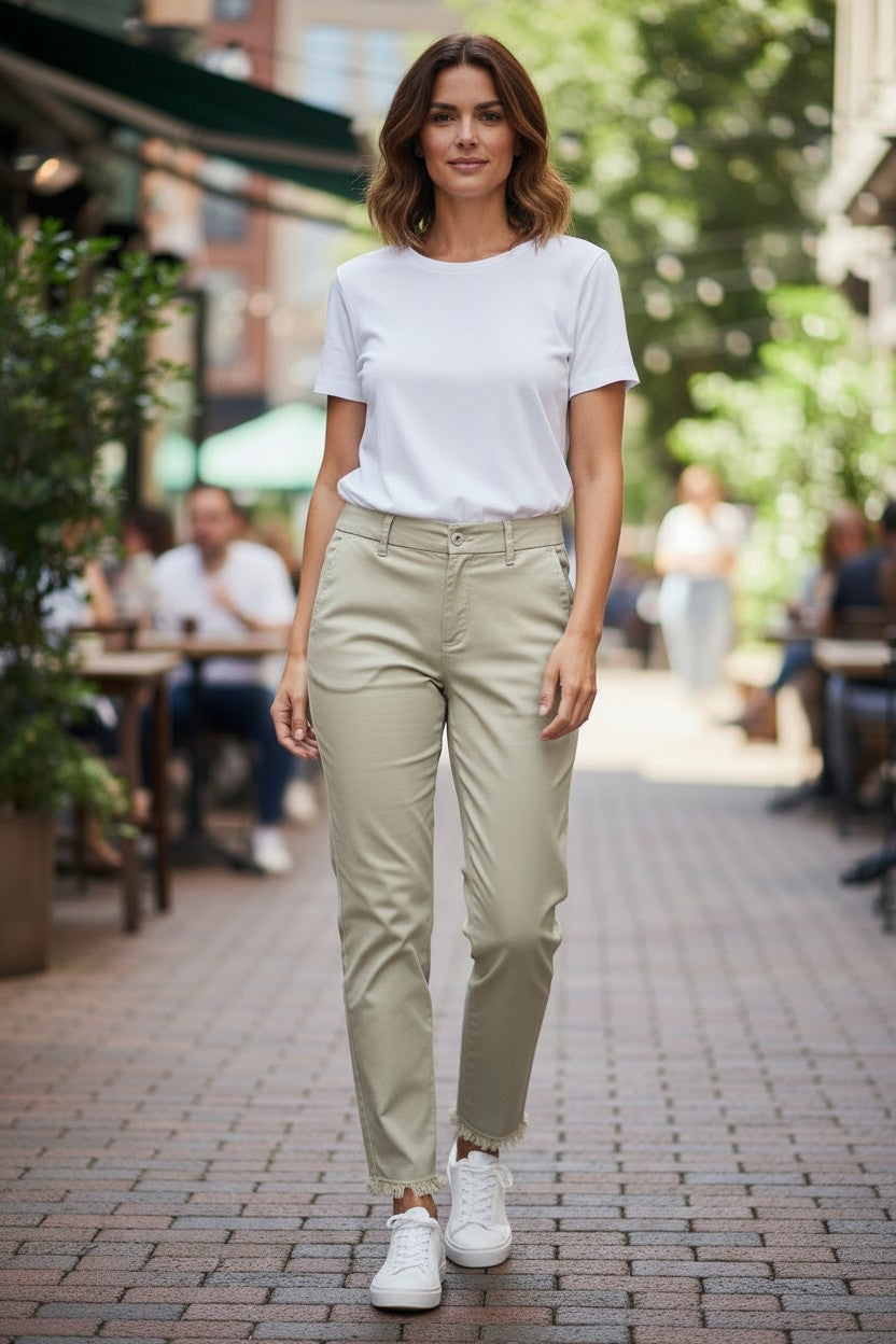 VIA MASINI 80 WOMEN'S FRINGE BOTTOM TROUSER - PISTACCHIO
