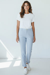 VIA MASINI 80 WOMEN'S FRINGE BOTTOM TROUSER - LIGHT BLUE