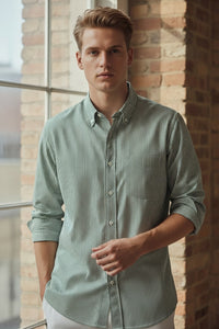 GIANGI NAPOLI MEN'S SHIRT - GREEN COMPACT STRIPE