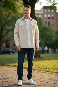 GEORG ROTH MEN'S STRETCH CORDUROY SHIRT JACKET - EGGSHELL