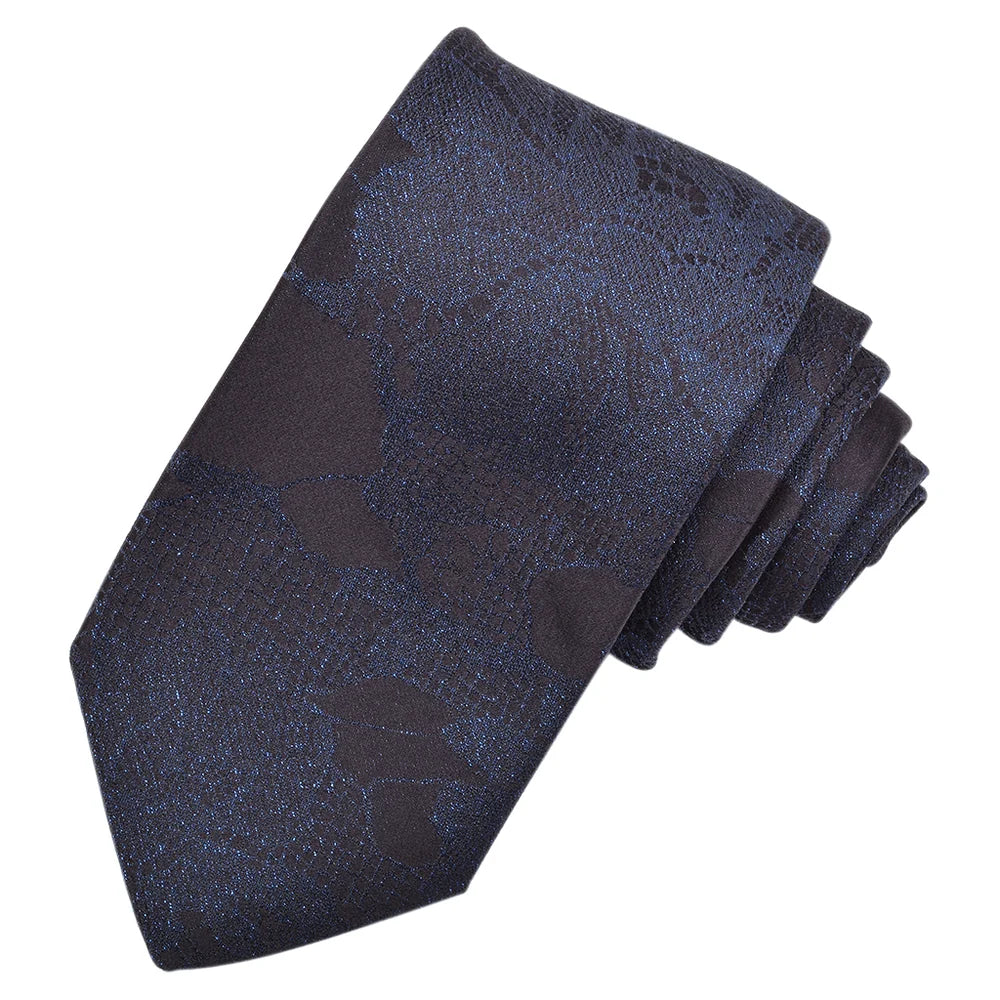 DION SILK TIE - NAVY/BLACK JACQUARD FLORAL