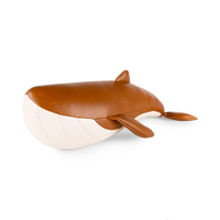 Button Down SF tan and wheat vegan leather whale bookend, Wave design.