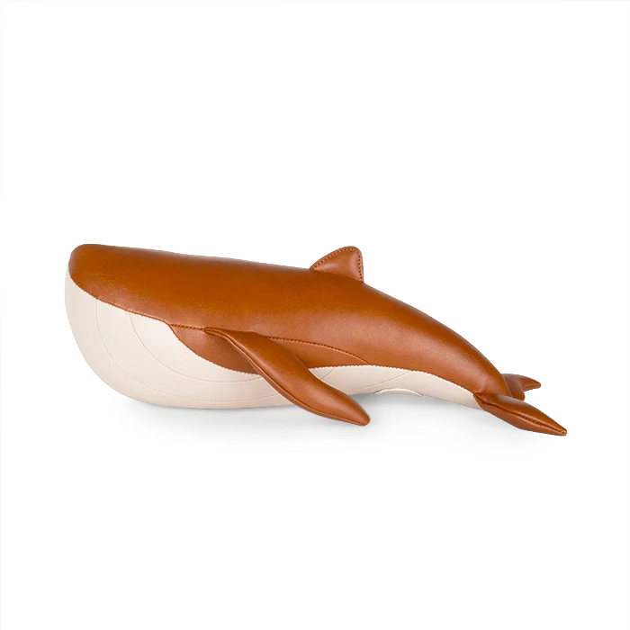 Button Down SF tan and wheat whale bookend made of vegan leather. A playful yet functional desk accessory.