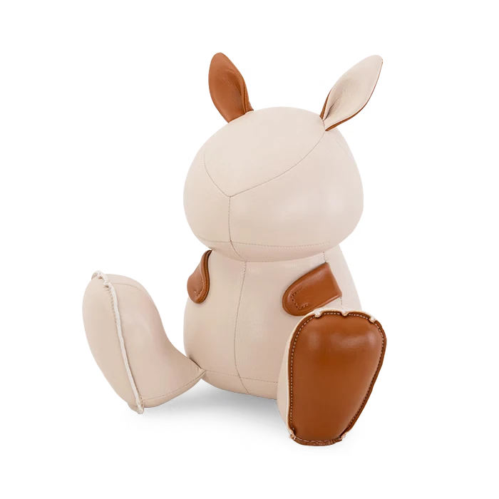 Button Down SF vegan leather rabbit bookend in wheat and tan. 'Dafi' design.